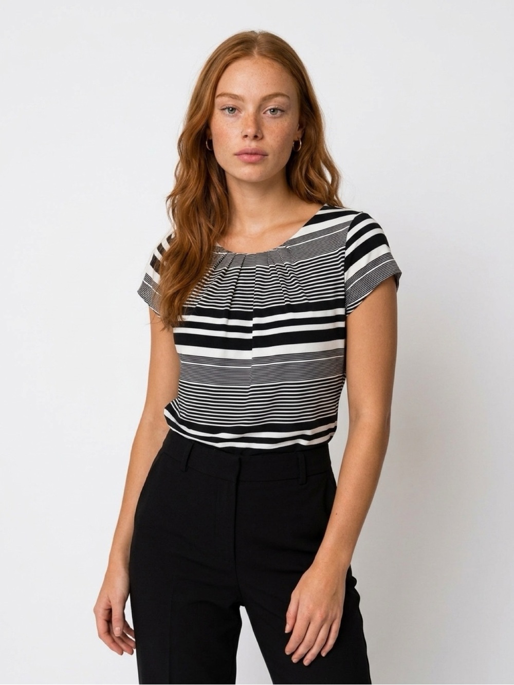 Worthington Top Lightweight Stretchy Striped Petite Medium